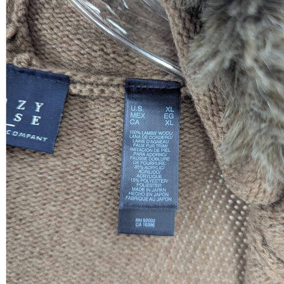 Crazy Horse Womens Hooded Sweater Full Zip Cardigan Faux Fur Trim Lambs Wool XL - Picture 5 of 5